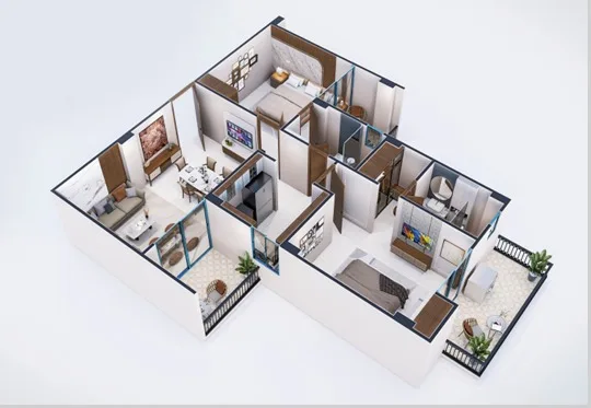 3D floor plan of a Type-3 apartment